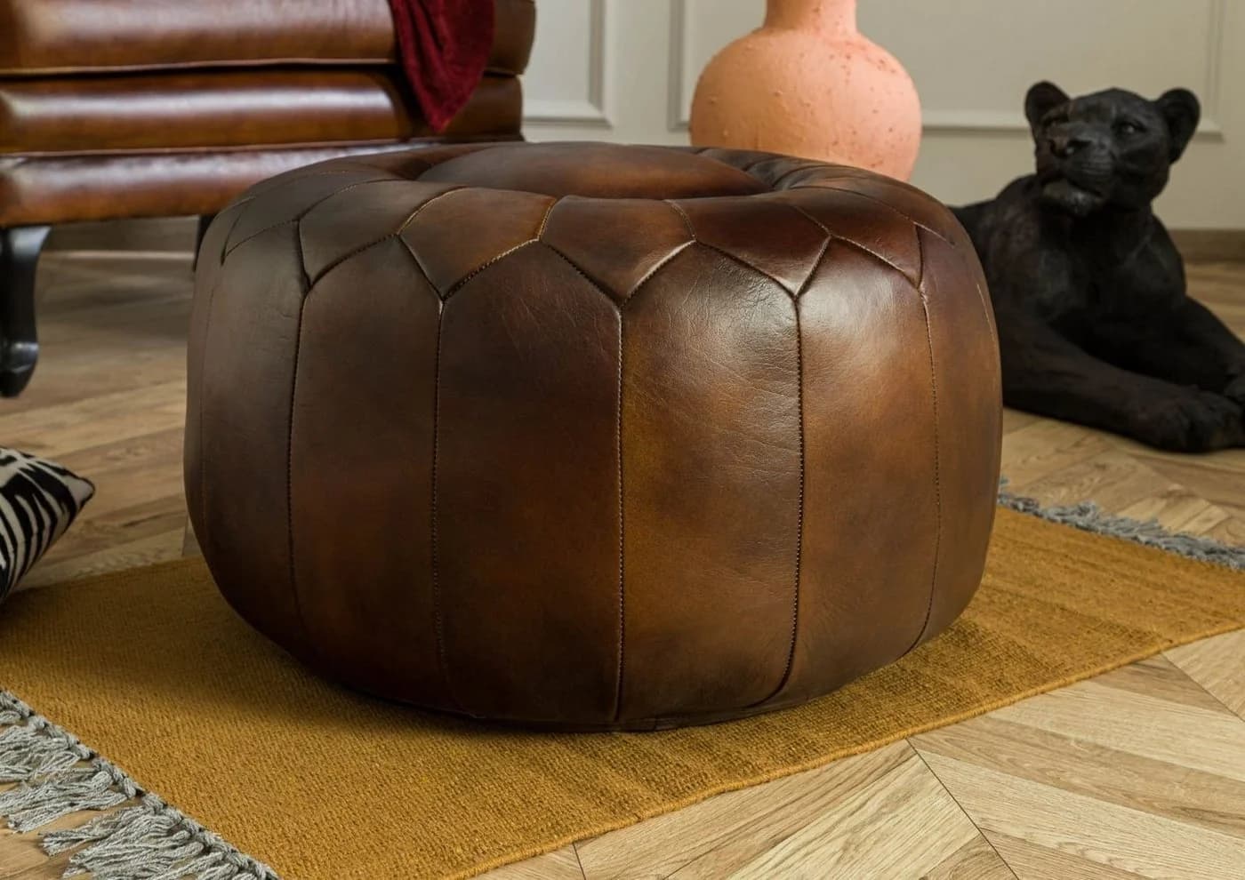 Massivmoebel24 Hocker CHESTERFIELD Echtleder Braun - Bild 3