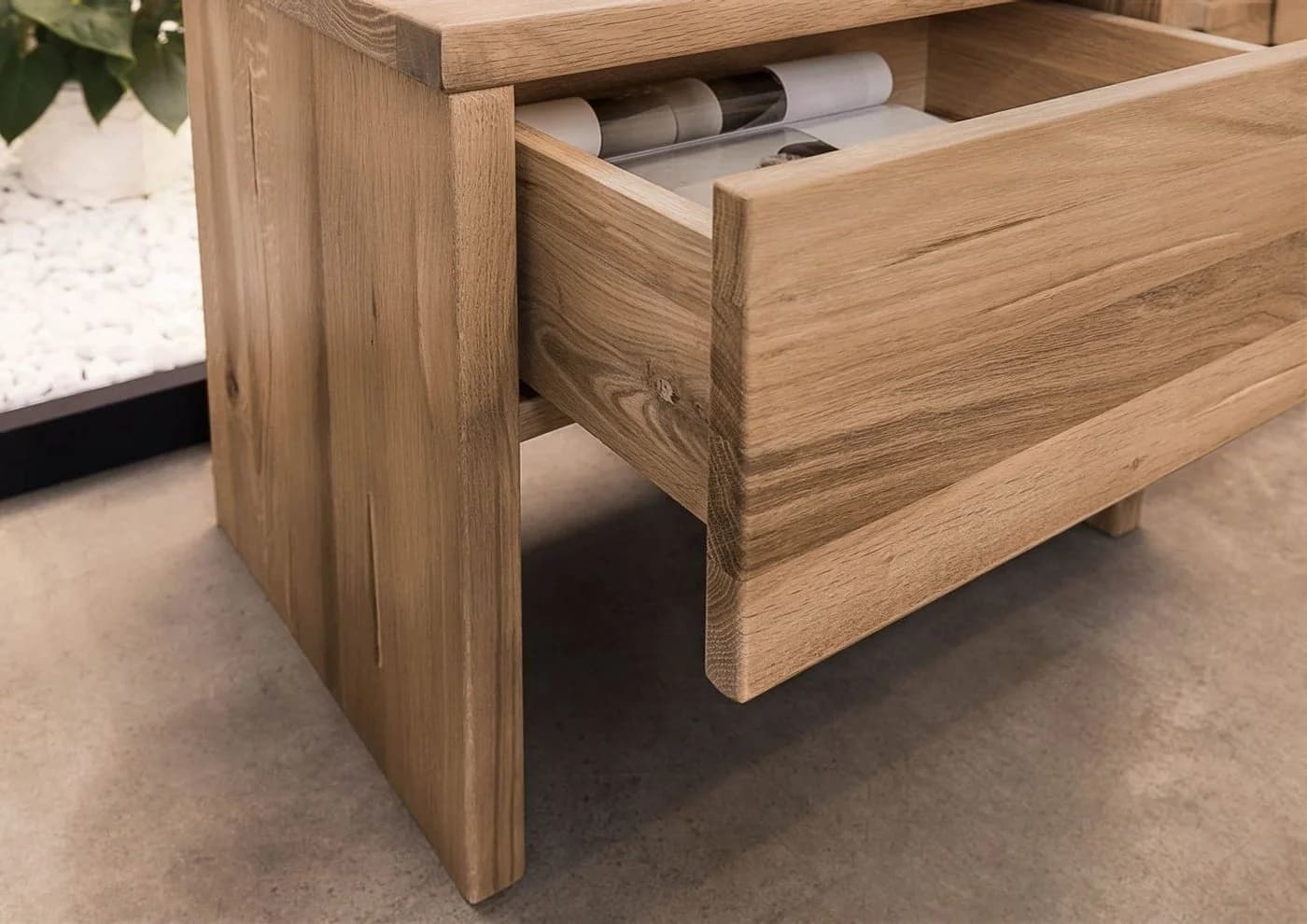 Massivmoebel24 Nachttisch Wildeiche massiv beige geölt Balkenoptik - Bild 5