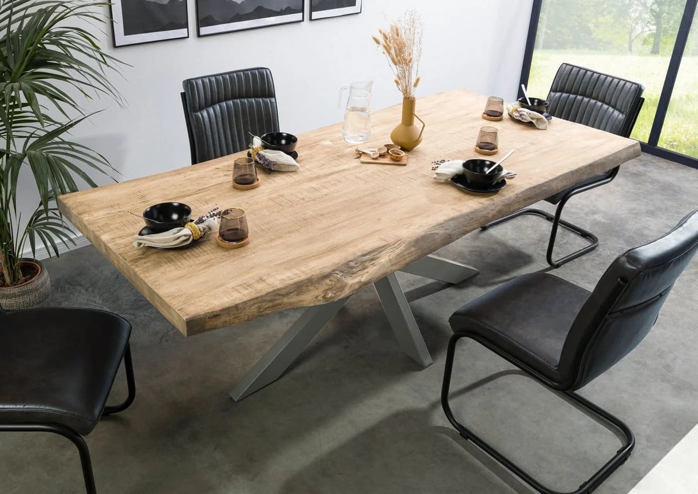 Massivmoebel24 Esstisch FREEFORM Mango Massivholz Beige Lackiert