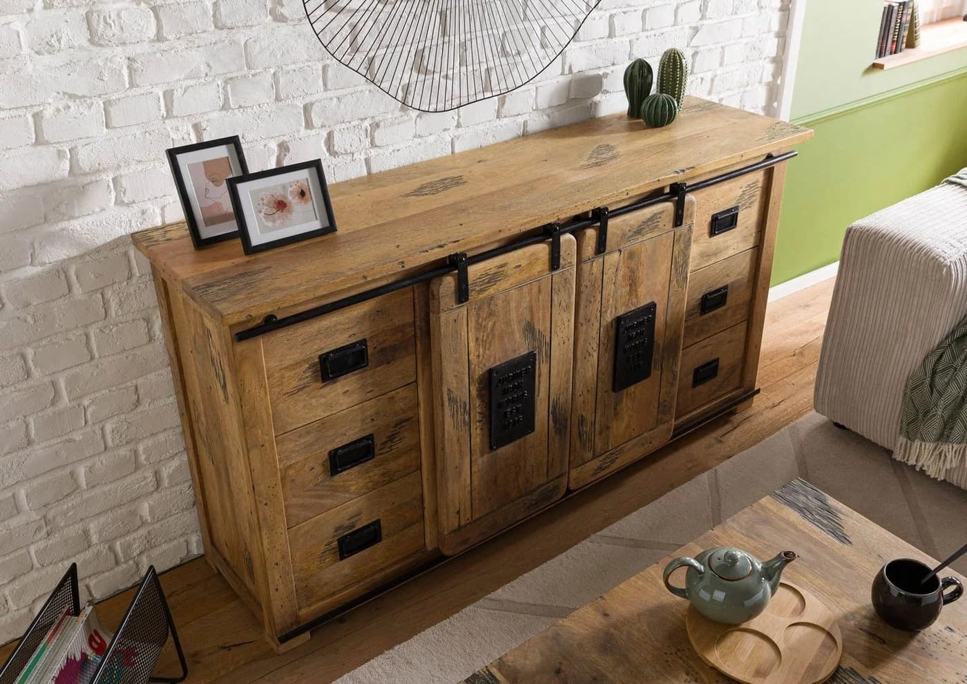 Massivmoebel24 Sideboard RAILWAY Mango Massivholz Industrial Design
