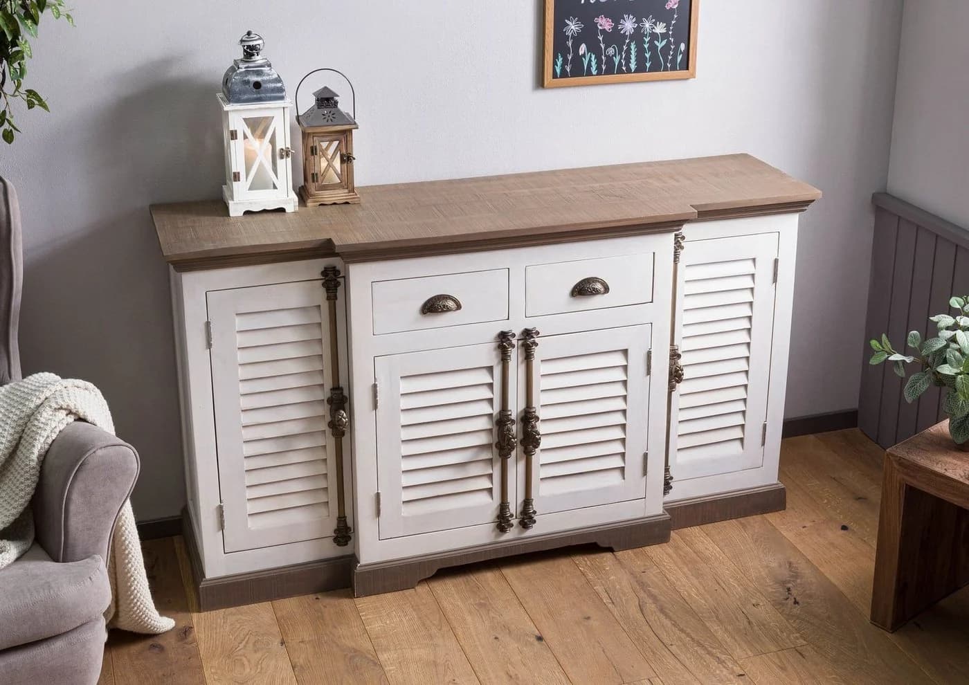 Massivmoebel24 Sideboard TOULOUSE Mango Massivholz Weiß Lackiert