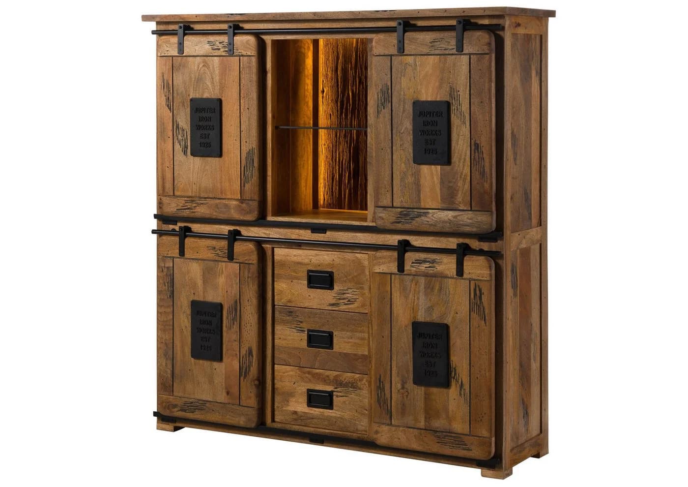 Massivmoebel24 Highboard RAILWAY LUX Massivholz Mango Altholz - Bild 2