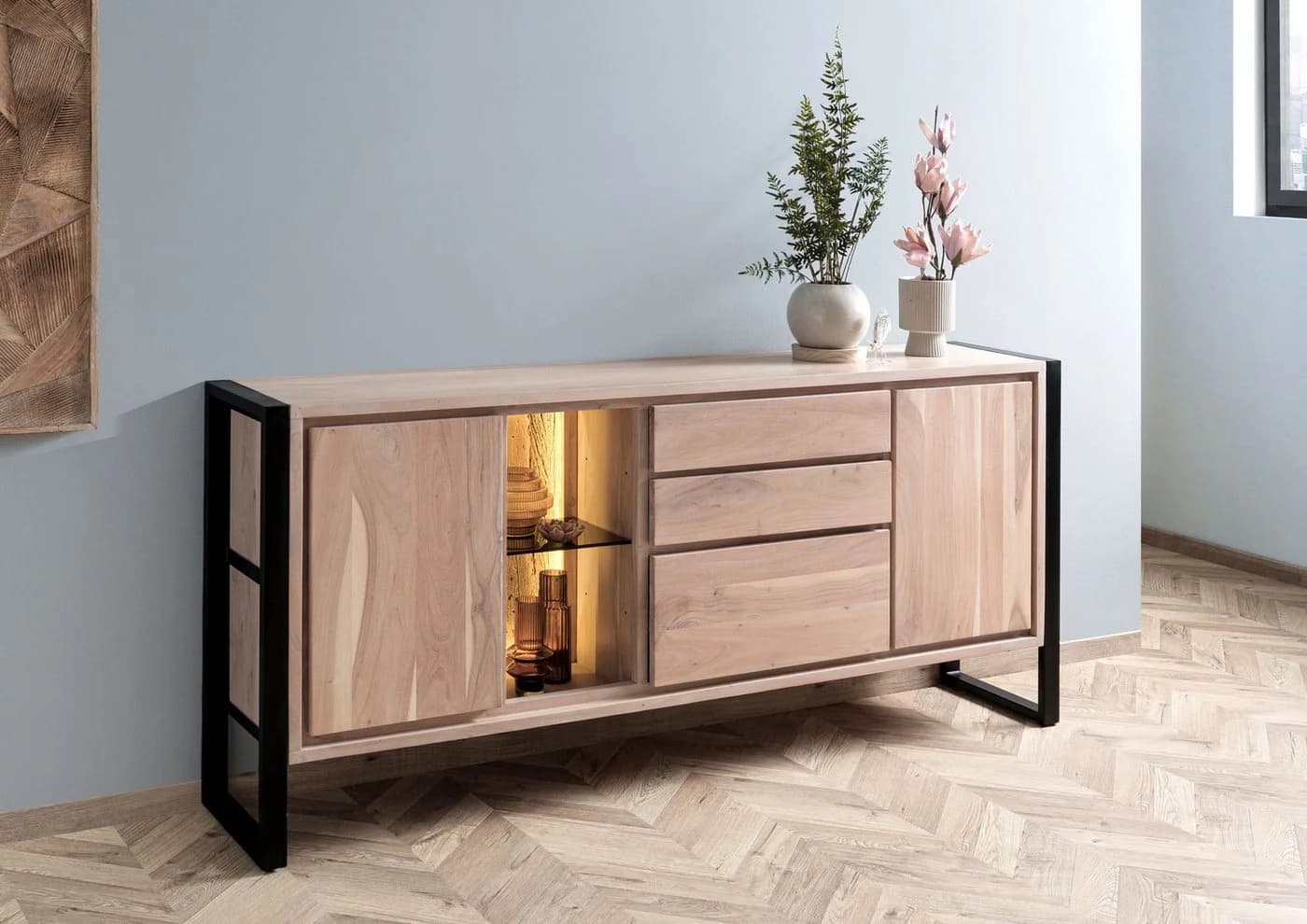 Massivmoebel24 Sideboard DENVER Massivholz Akazie Schwarz Industrial - Bild 3