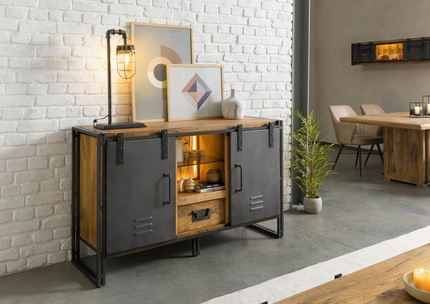 Massivmoebel24 Sideboard BLACKBURN LUX grau Industrial Style - Bild 3