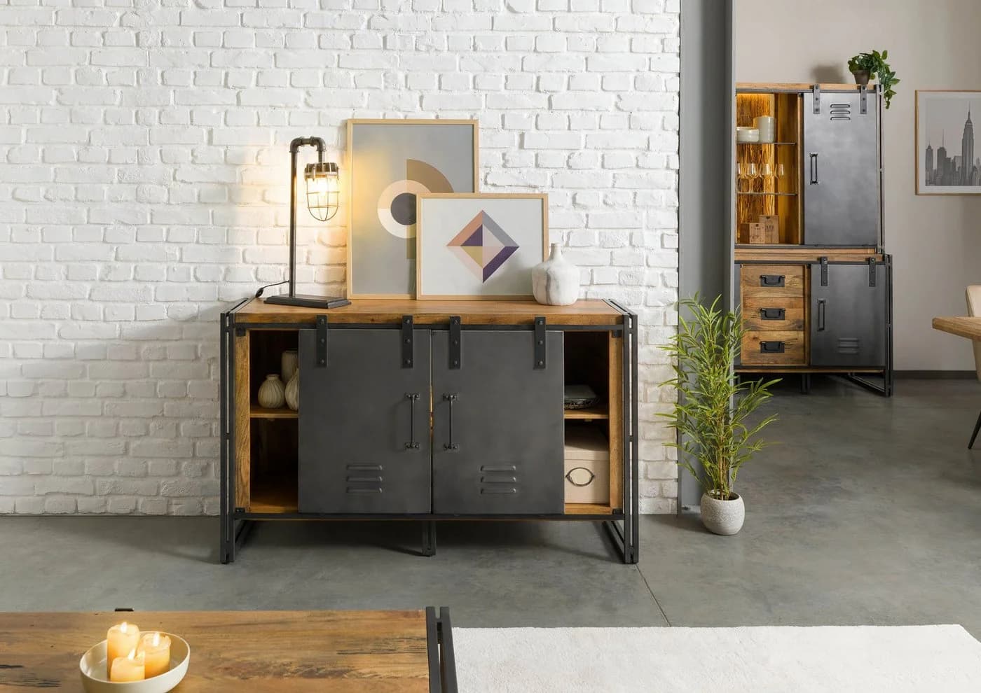 Massivmoebel24 Sideboard BLACKBURN LUX grau Industrial Style - Bild 4