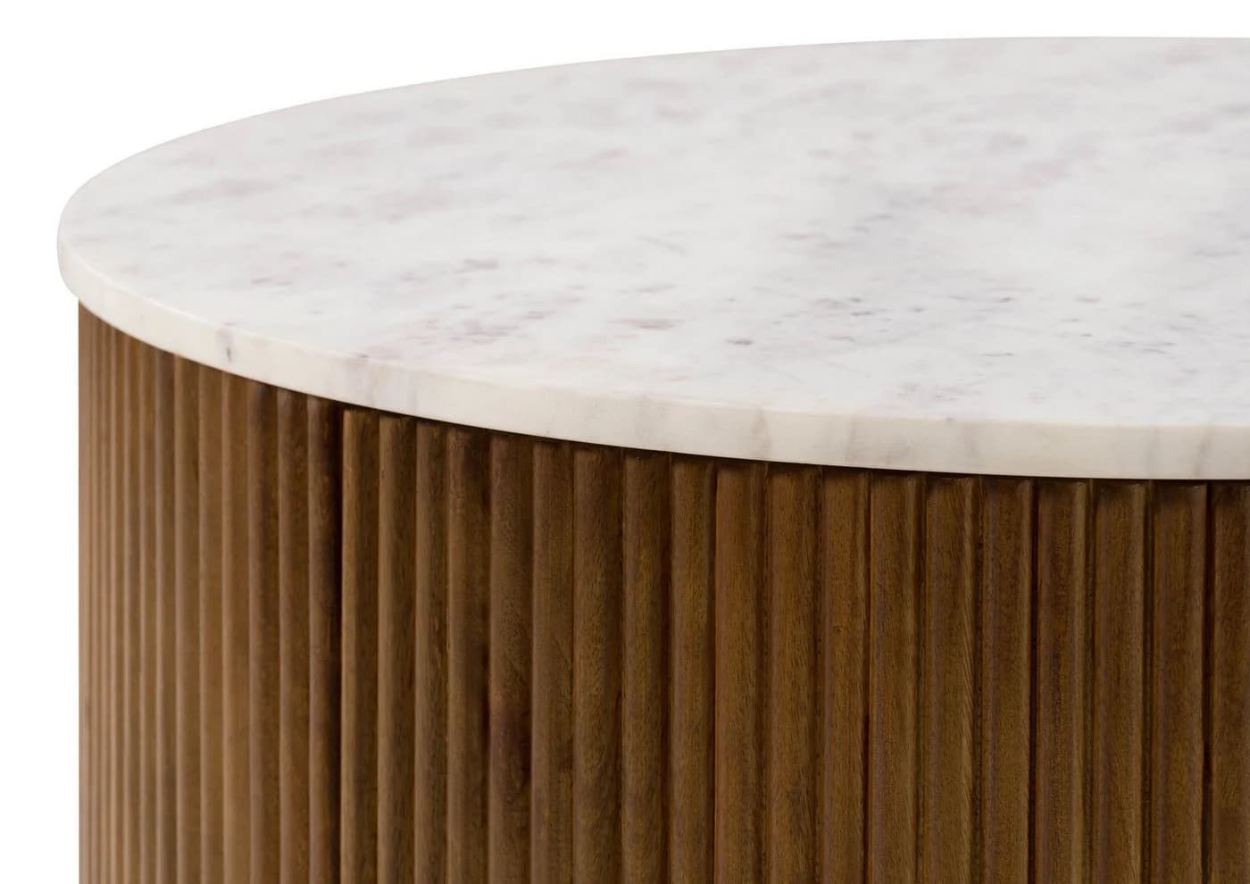 Massivmoebel24 Couchtisch BARCELONA Rund Mangoholz Marmor