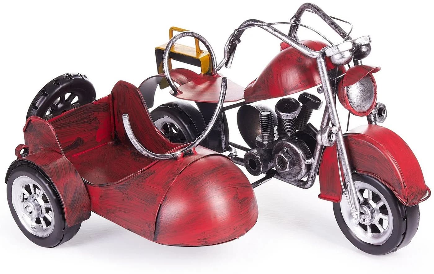 BRUBAKER Weinflaschenhalter Motorrad mit Beiwagen Rot Vintage Metall