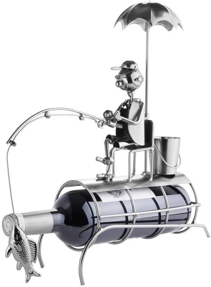 BRUBAKER Weinflaschenhalter Angler mit Sonnenschirm Silber Metall