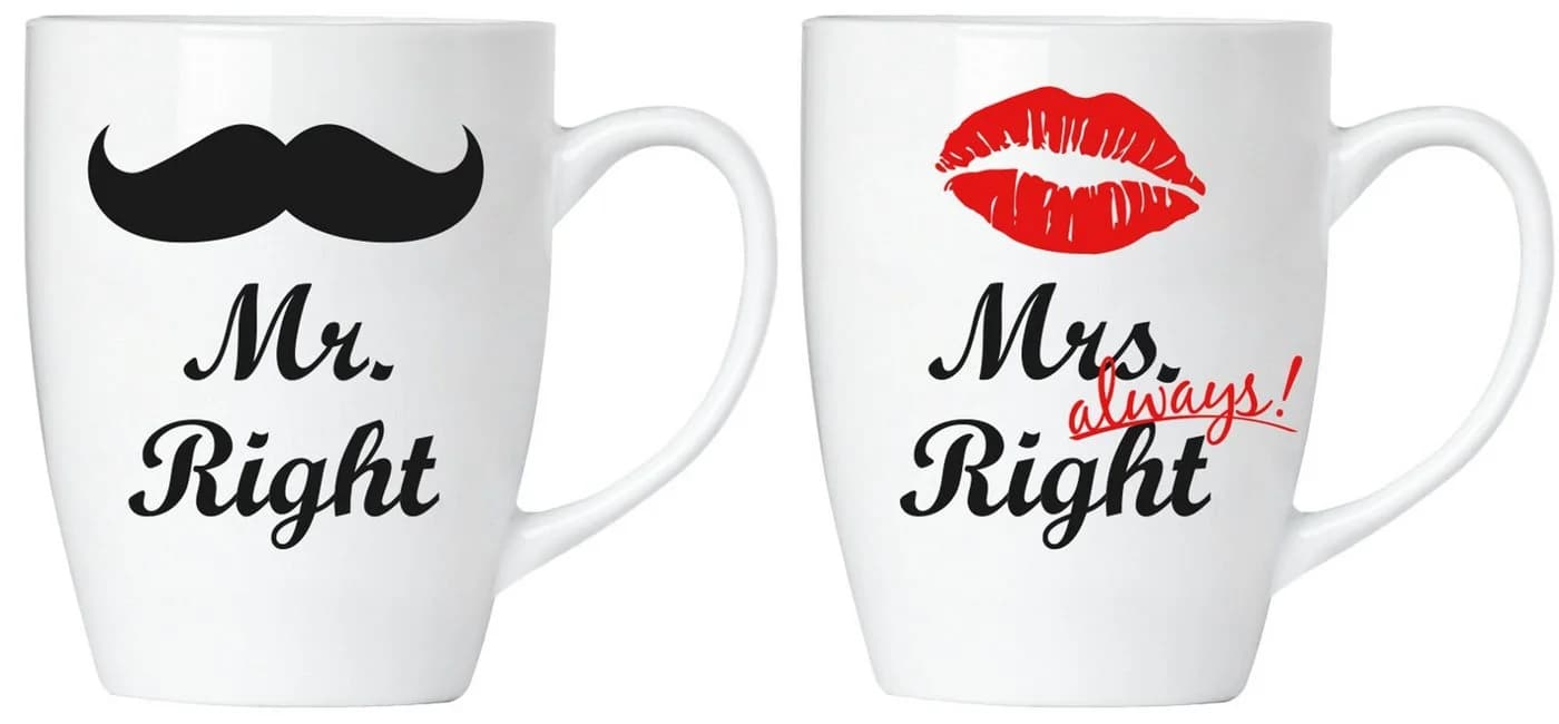 BRUBAKER Tassen-Set 2-tlg. "Mr. Right & Mrs. Always Right" Keramik