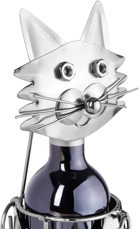BRUBAKER Weinflaschenhalter Katze Metall Skulptur Silber - Bild 5