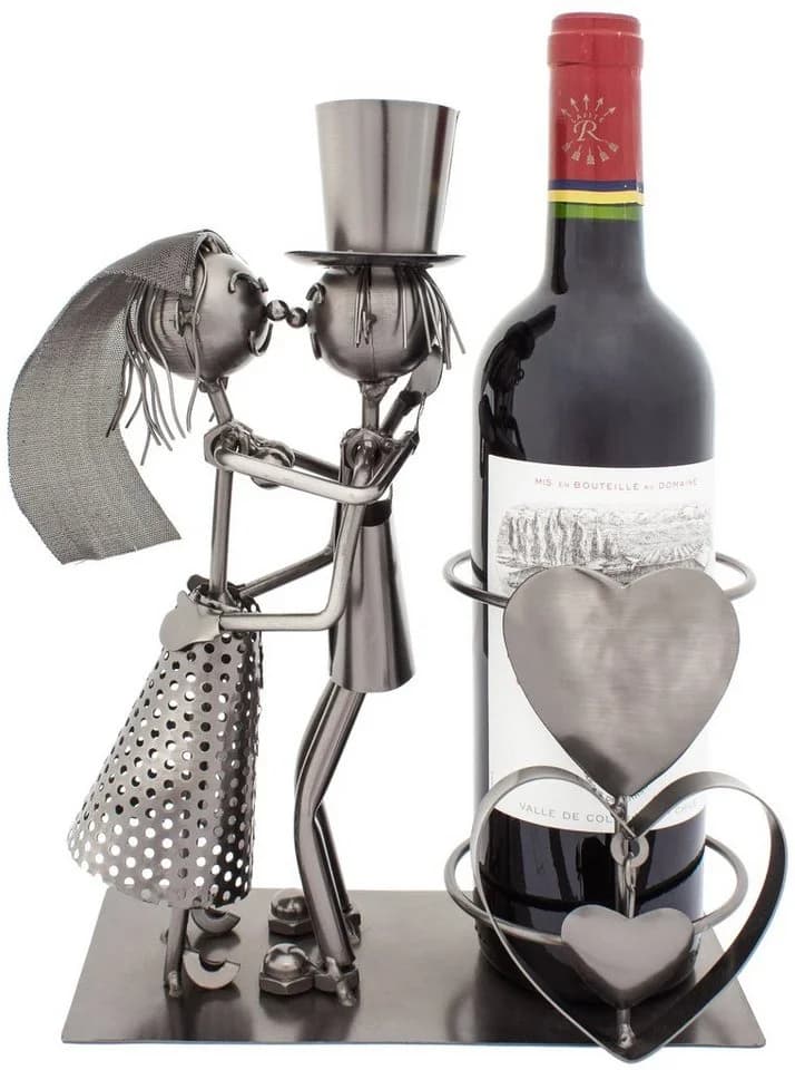 BRUBAKER Weinflaschenhalter Brautpaar Silber Metall Skulptur