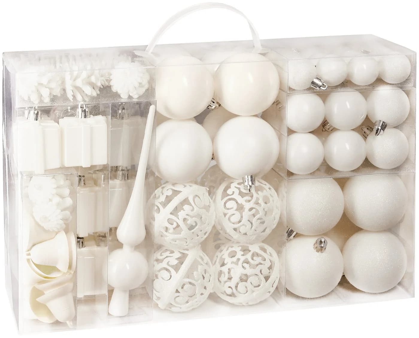 BRUBAKER 101-teiliges Weihnachtskugel-Set Cremeweiß Kunststoff - Bild 2