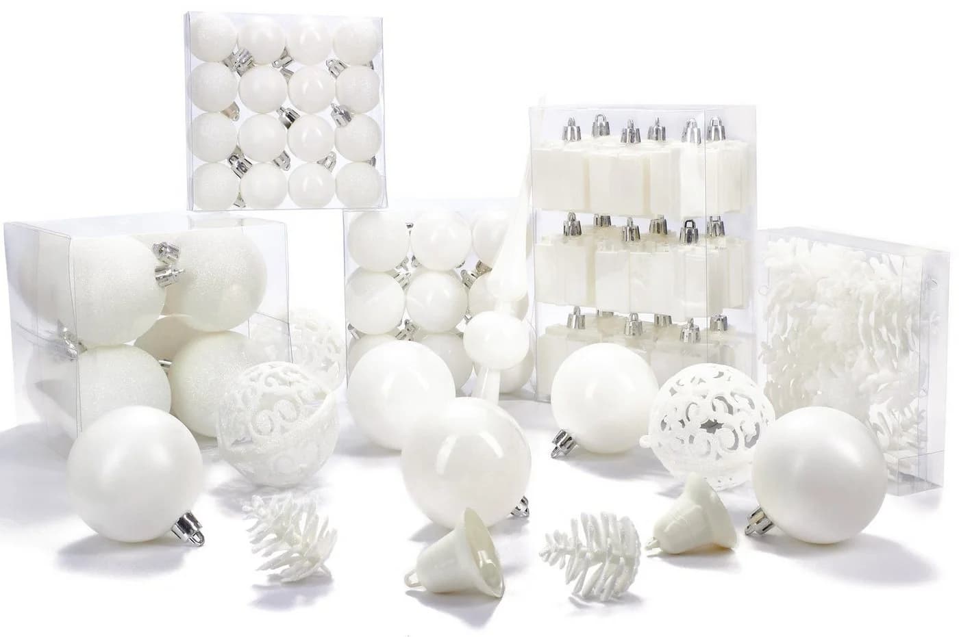 BRUBAKER 101-teiliges Weihnachtskugel-Set Cremeweiß Kunststoff - Bild 3