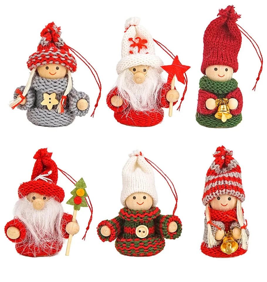 BRUBAKER Christbaumschmuck Weihnachtswichtel Set 6-tlg. Holz & Strick Rot - Bild 5