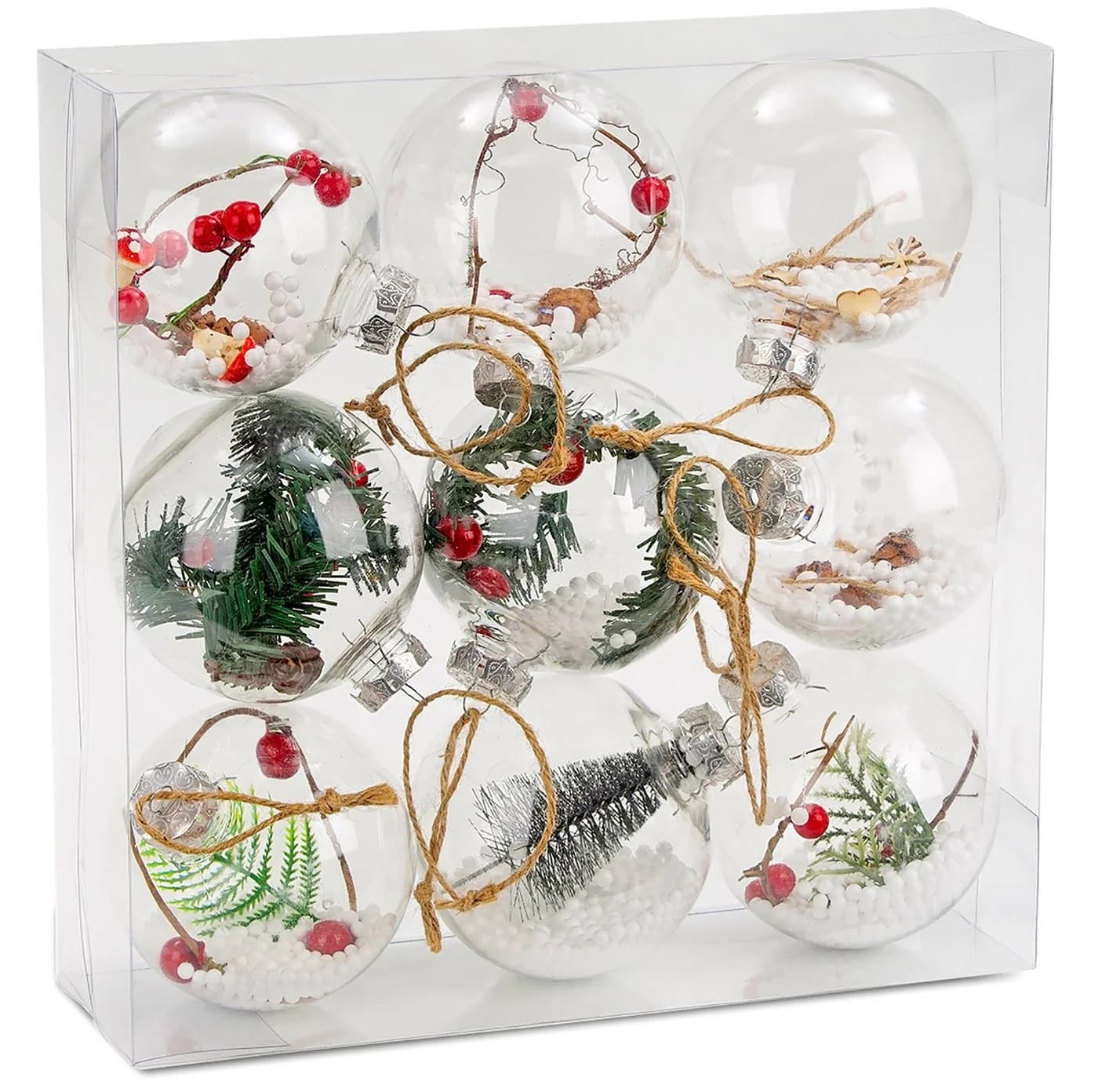 BRUBAKER Weihnachtsbaumkugel Set aus Acryl 9 St. mit Juteaufhängern - Bild 2