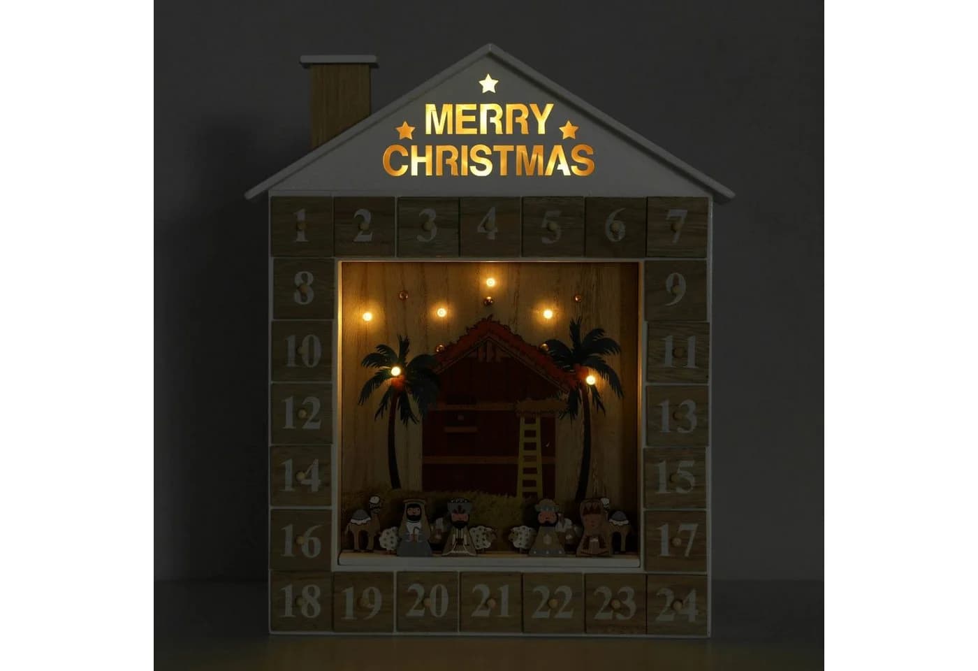 BRUBAKER Adventskalender Bibelgeschichte LED Beleuchtung Holz 31,5 cm