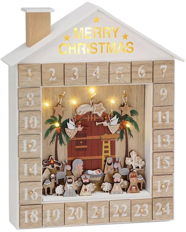 BRUBAKER Adventskalender Bibelgeschichte LED Beleuchtung Holz 31,5 cm - Bild 2