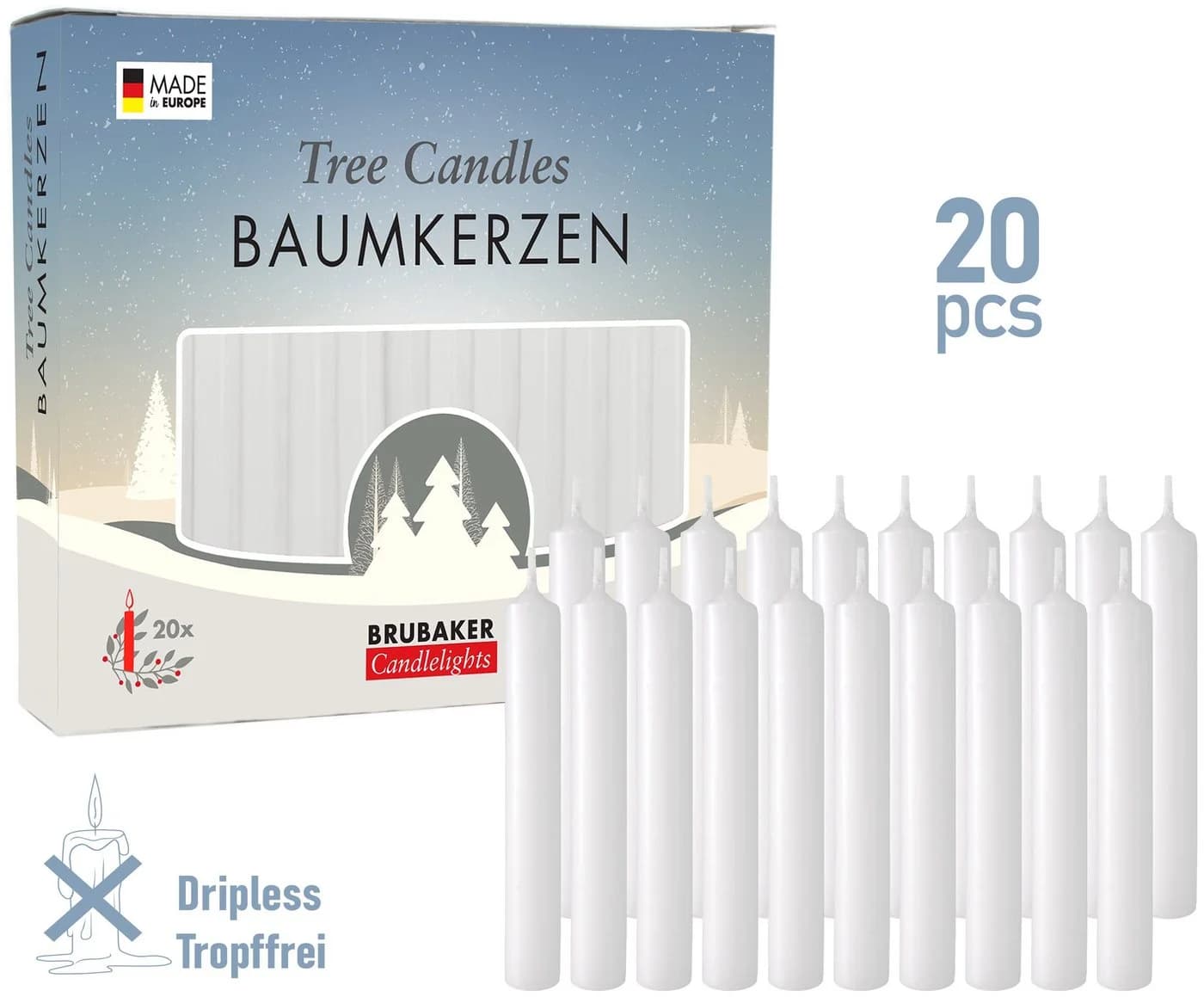 BRUBAKER 20-tlg. Bunte Pyramidenkerzen aus Wachs