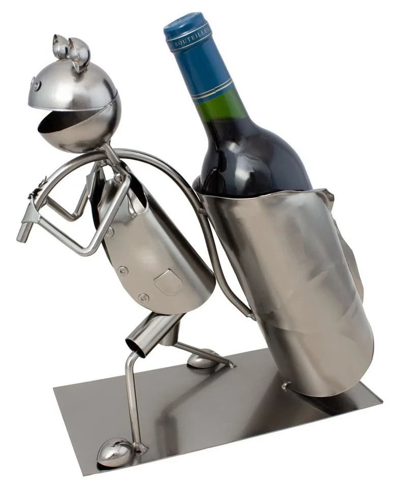 BRUBAKER Weinflaschenhalter Frosch mit Blatt Metall Skulptur