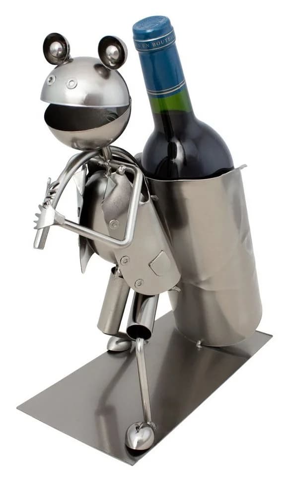 BRUBAKER Weinflaschenhalter Frosch mit Blatt Metall Skulptur - Bild 3