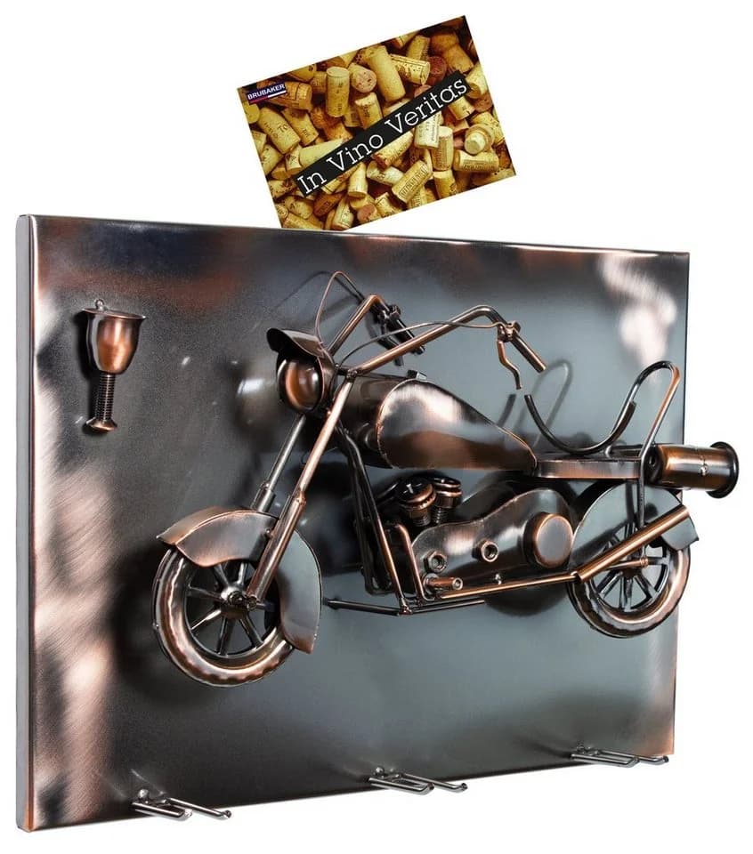 BRUBAKER Weinflaschenhalter Wand Motorrad Metall Silber - Bild 4
