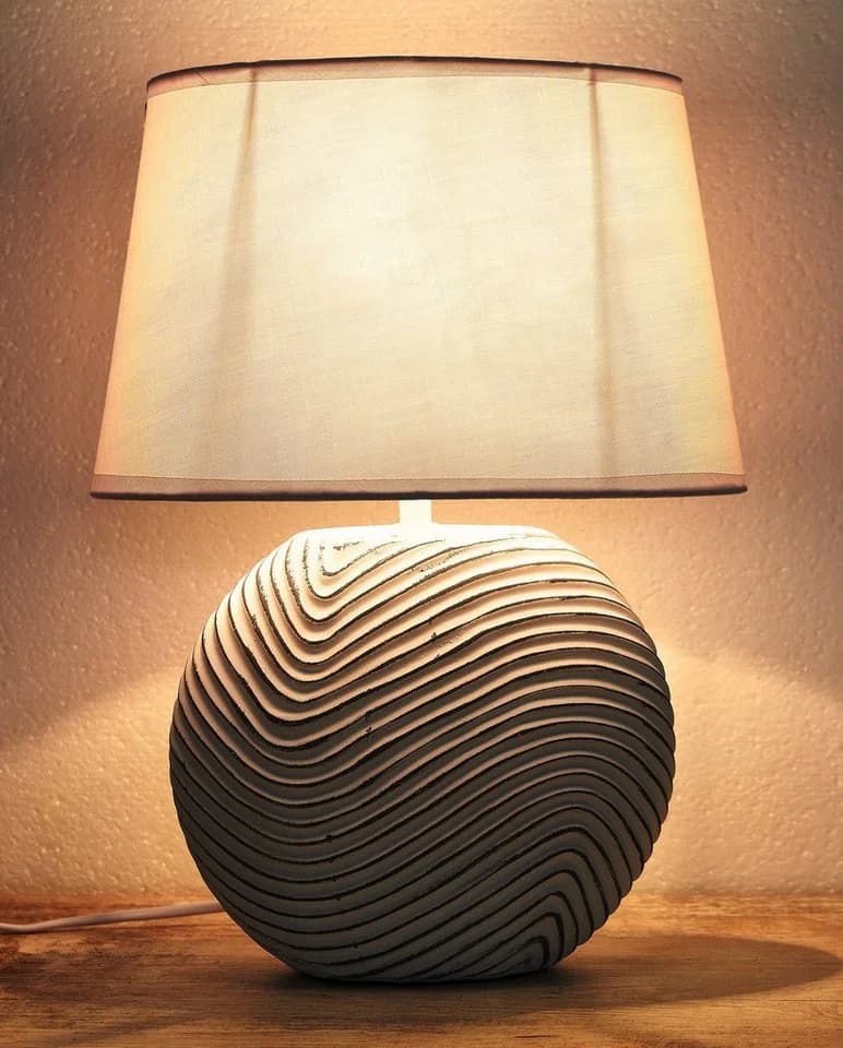 BRUBAKER Nachttischlampe 2er Set Zen Garden Weiß Keramik Jute - Bild 3