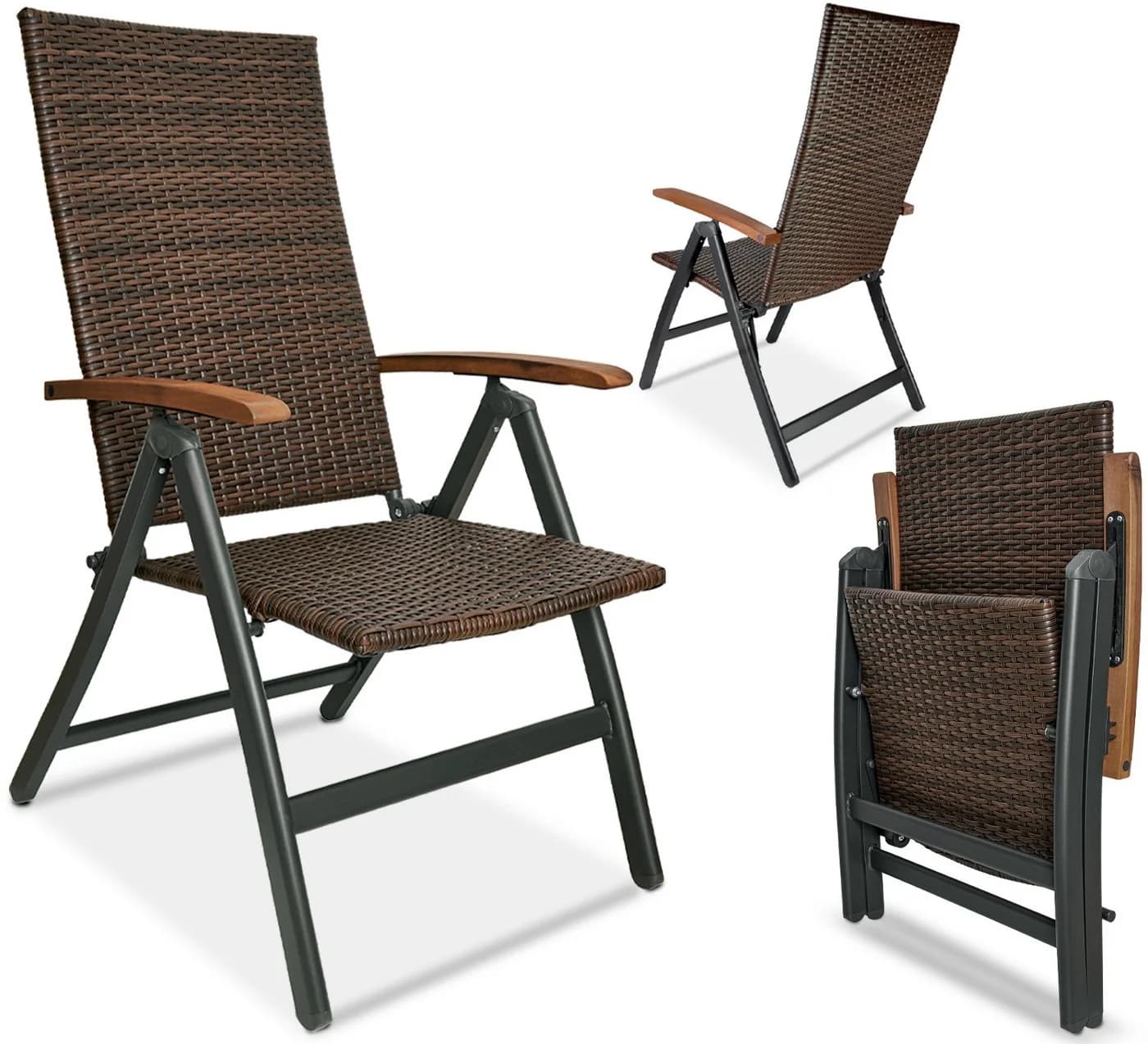 BRUBAKER Gartenstuhl Modena Klappbar Braun Grau Polyrattan - Bild 2
