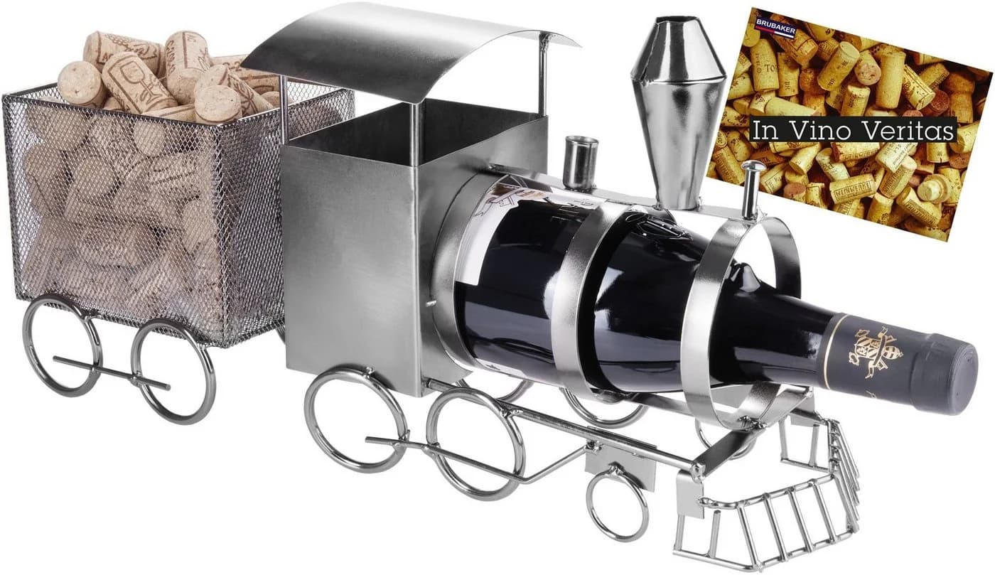 BRUBAKER Weinflaschenhalter Lokomotive Metall mit Korkenbox - Bild 2