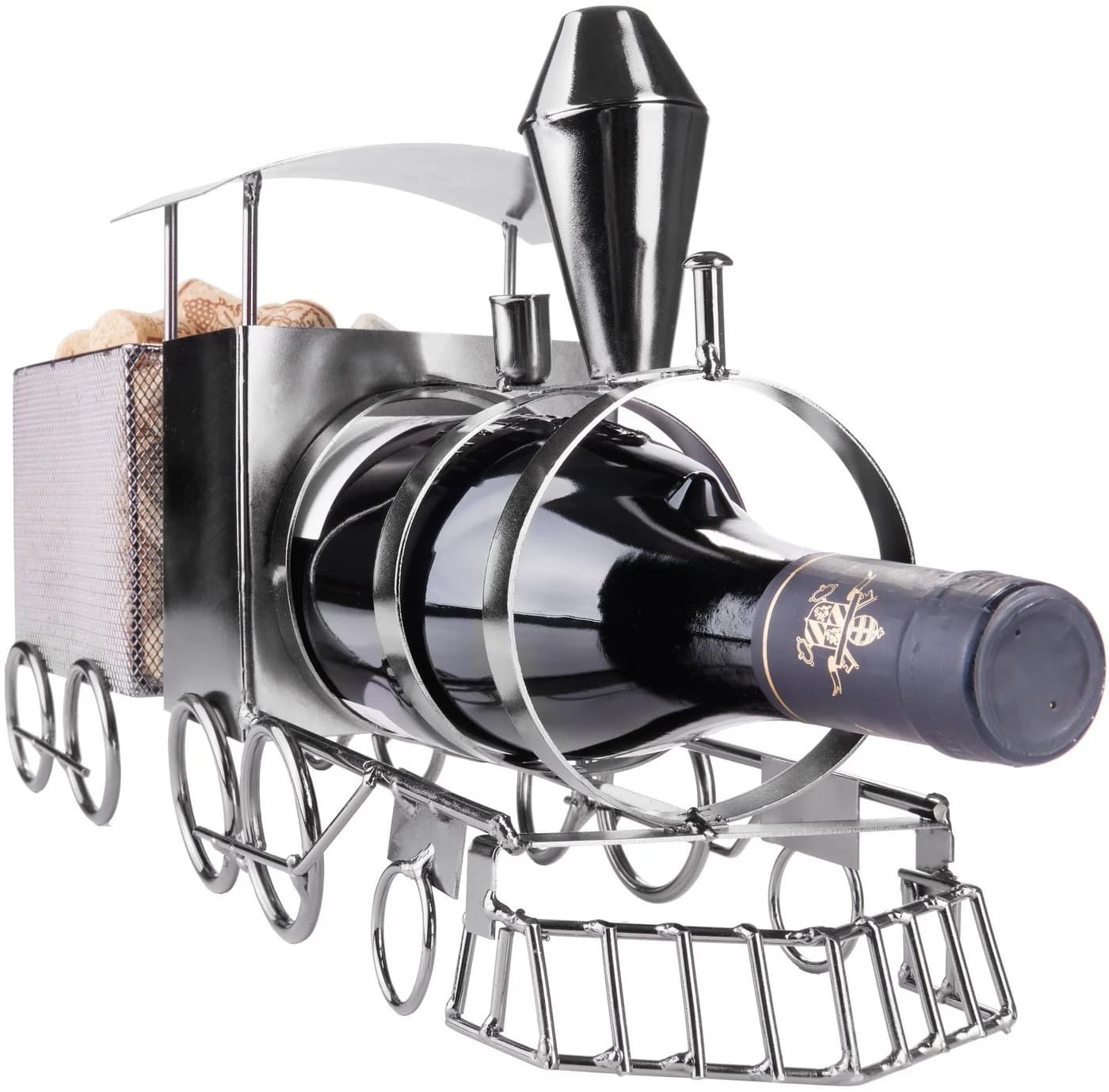 BRUBAKER Weinflaschenhalter Lokomotive Metall mit Korkenbox - Bild 4