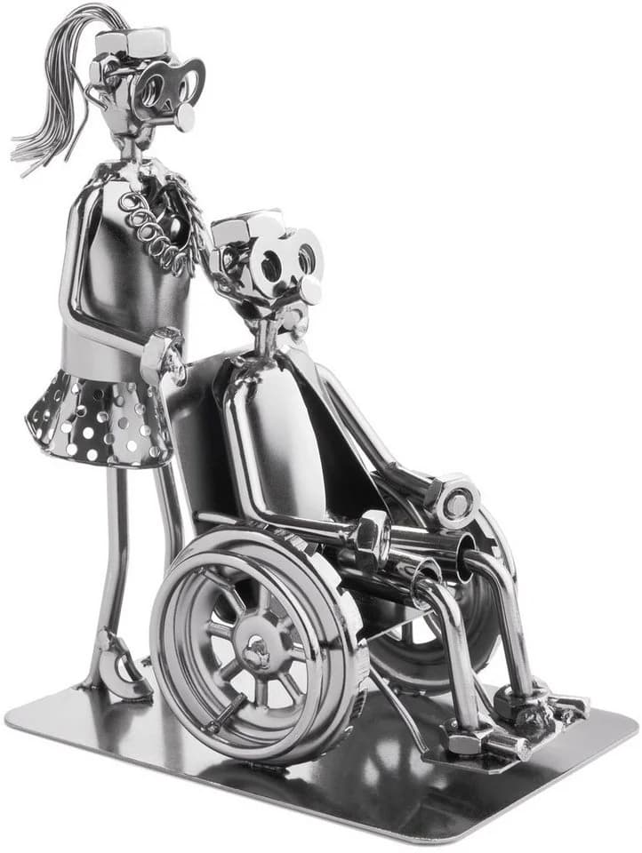 BRUBAKER Dekofigur Schraubenmännchen Pflegerin mit Rollstuhlfahrer Metallfigur - Bild 2
