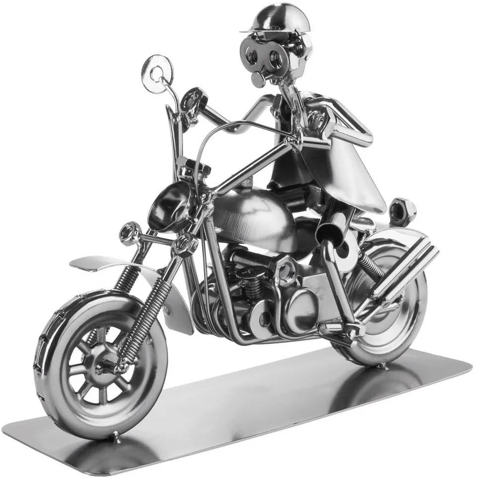 BRUBAKER Dekofigur Schraubenmännchen Motorradfahrer Metallskulptur Silber