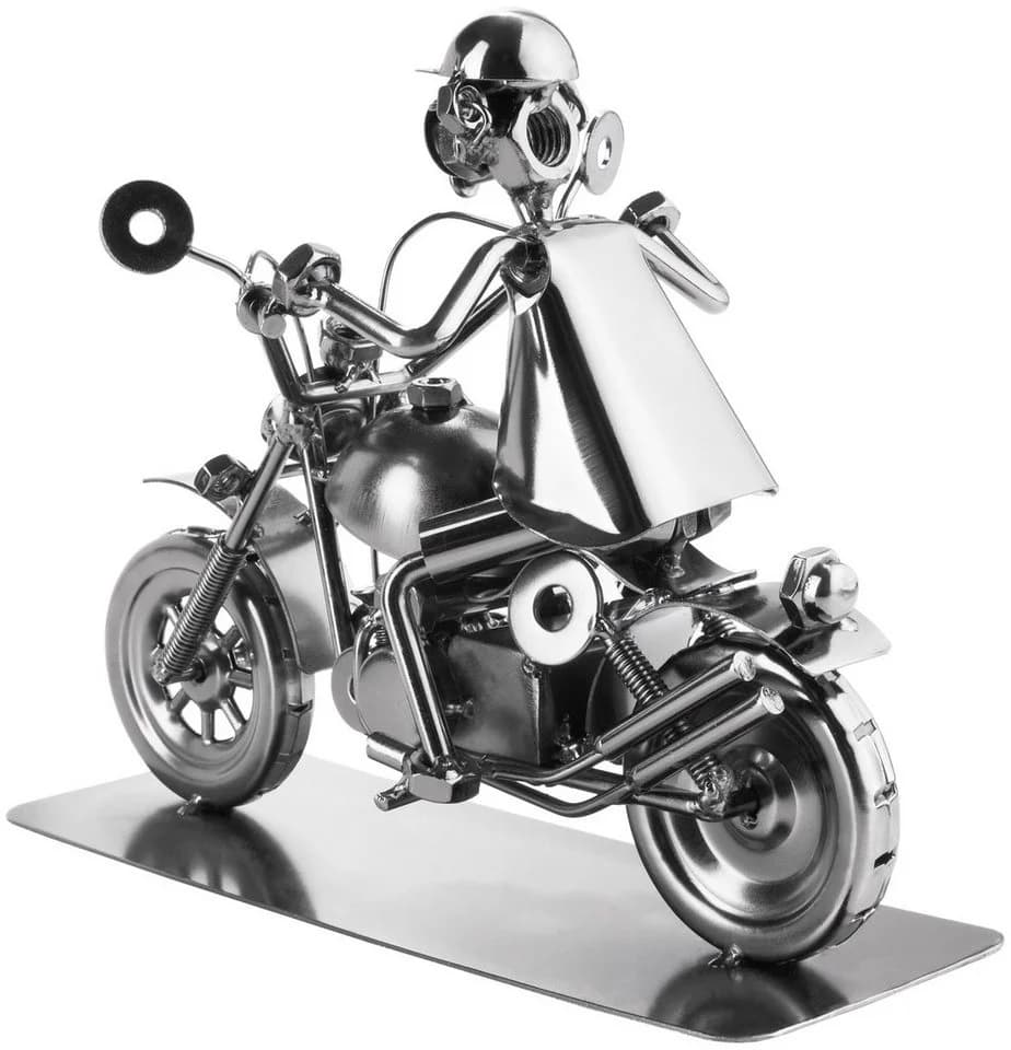 BRUBAKER Dekofigur Schraubenmännchen Motorradfahrer Metallskulptur Silber - Bild 3