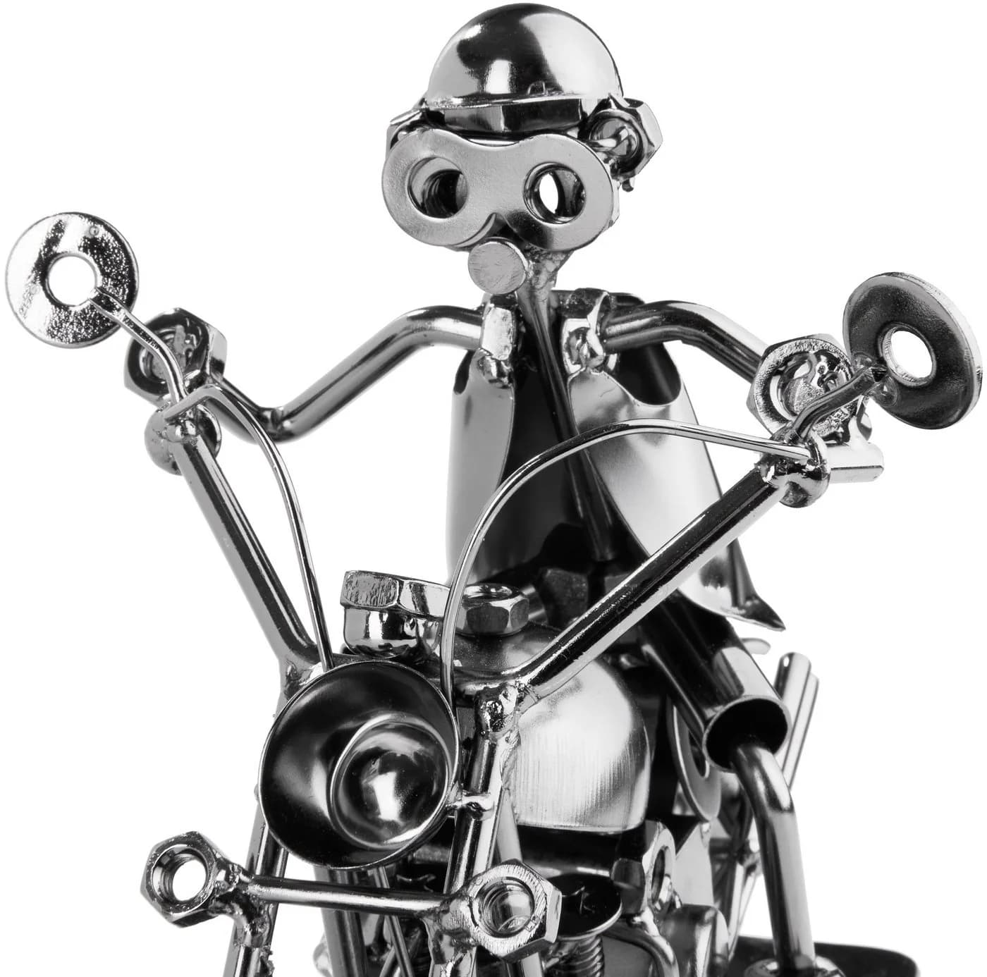 BRUBAKER Dekofigur Schraubenmännchen Motorradfahrer Metallskulptur Silber - Bild 4