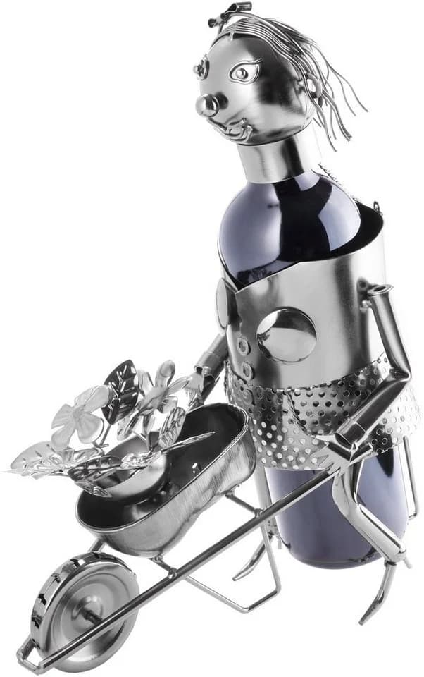 BRUBAKER Weinflaschenhalter Gärtnerin Metall Skulptur Silber - Bild 4