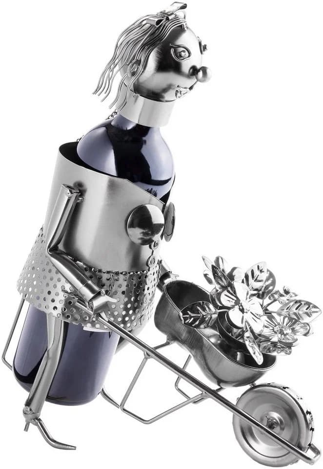 BRUBAKER Weinflaschenhalter Gärtnerin Metall Skulptur Silber - Bild 5