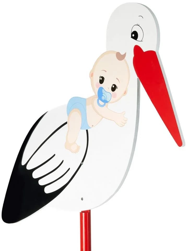 BRUBAKER Gartenstecker 100 cm Holz Storch mit Baby Blau/Rot - Bild 2