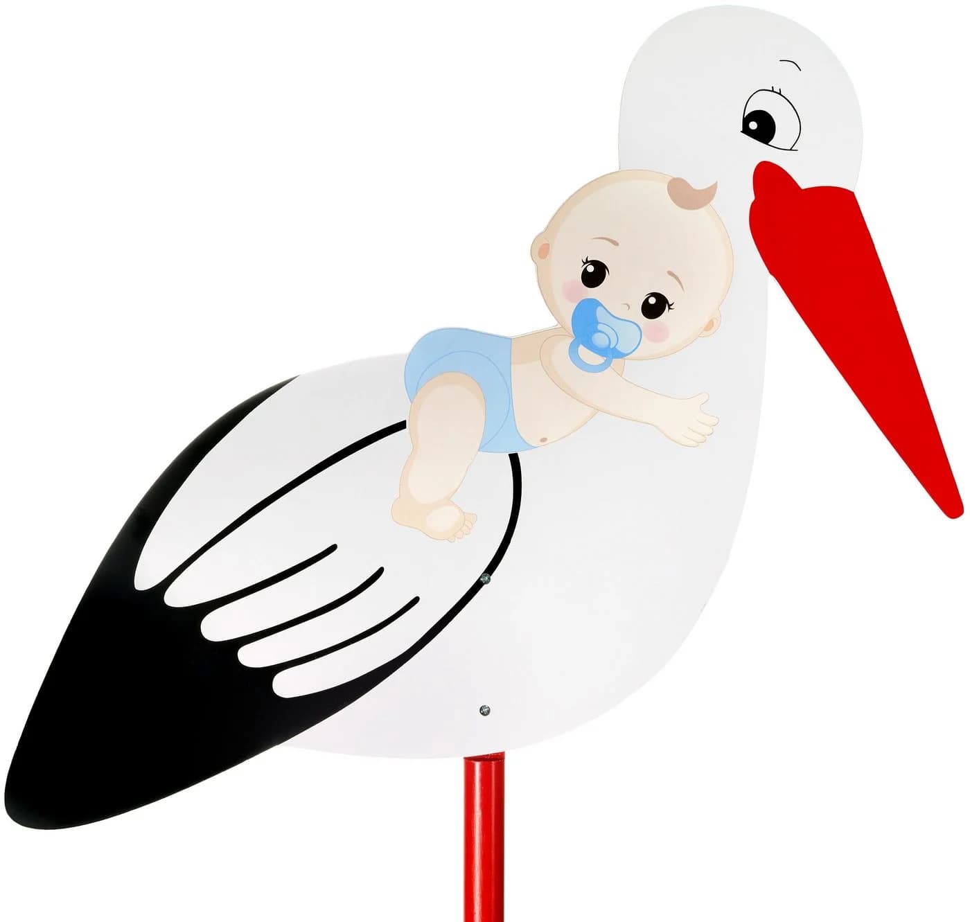 BRUBAKER Gartenstecker 100 cm Holz Storch mit Baby Blau/Rot - Bild 3