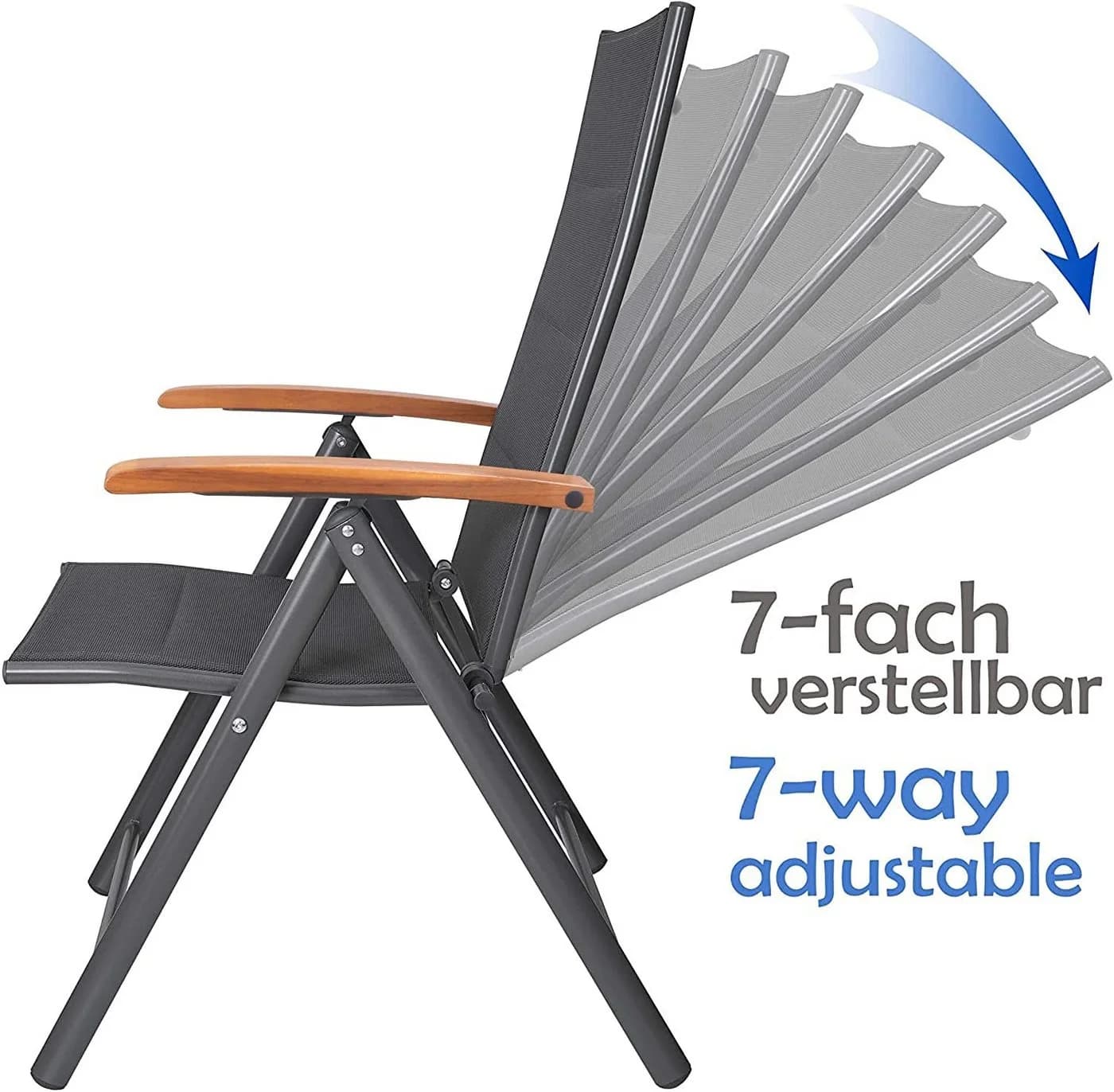 BRUBAKER Gartenstuhl Verona Klappstuhl Anthrazit mit verstellbarer Rückenlehne