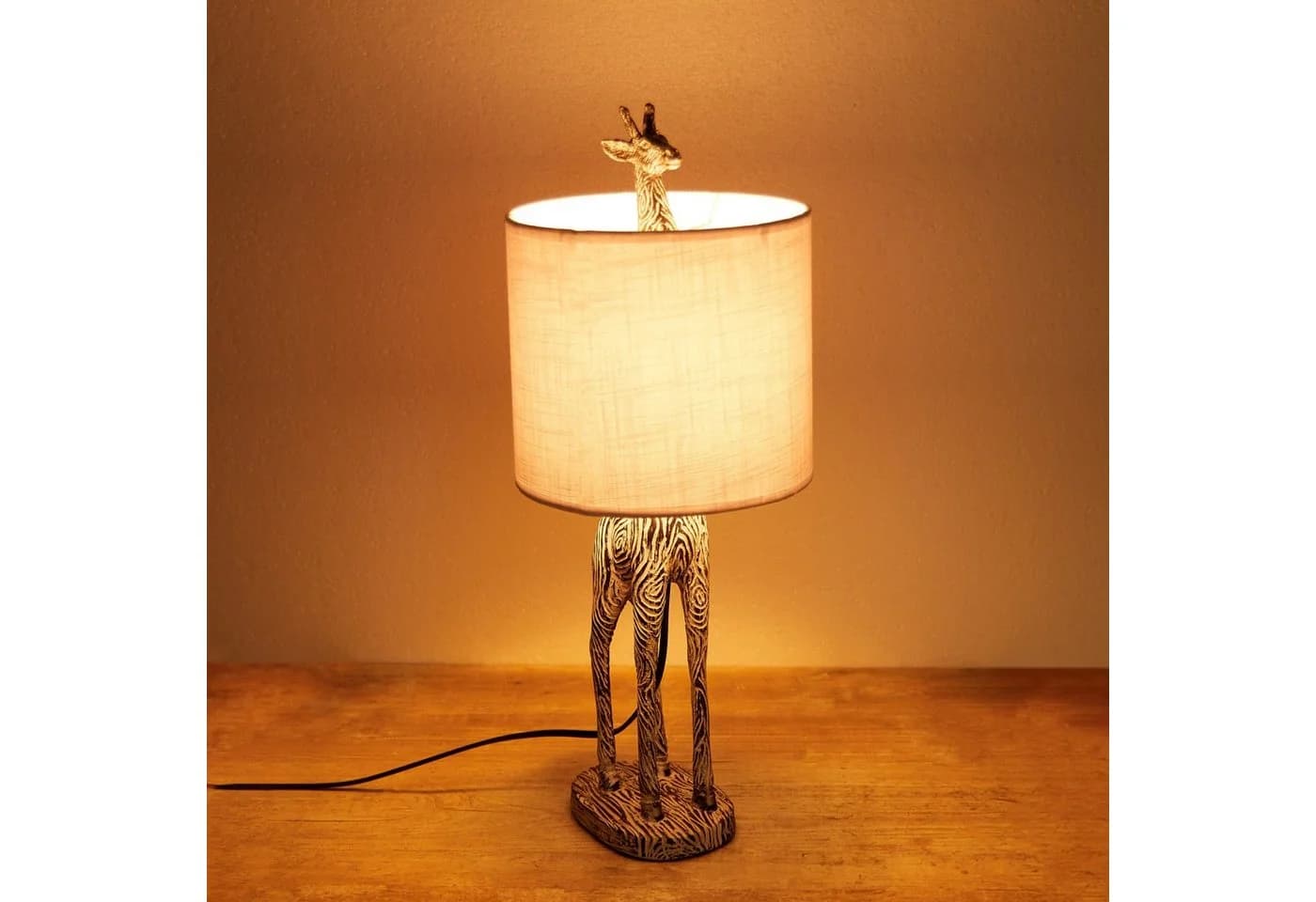 BRUBAKER Nachttischlampe Giraffe Afrika Keramikfuß Stoffschirm - Bild 5