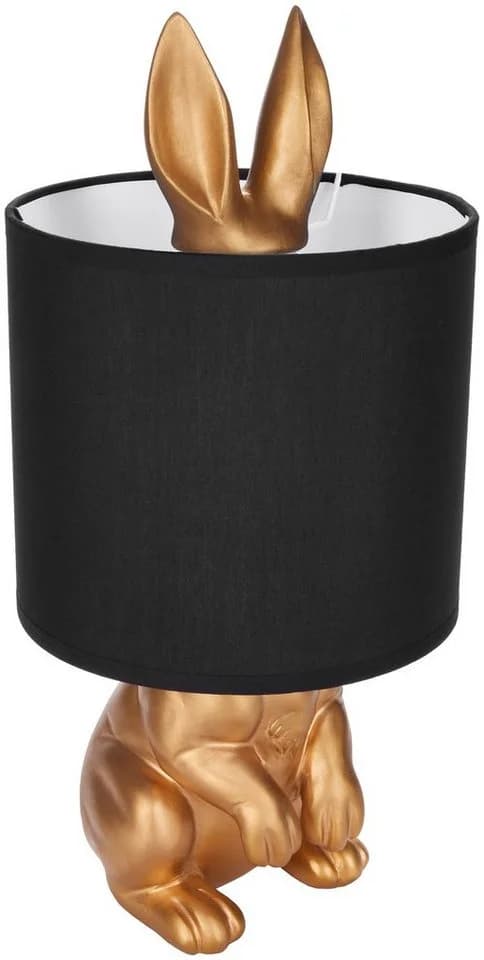 BRUBAKER Nachttischlampe Hase Gold Keramikfuß Stoffschirm
