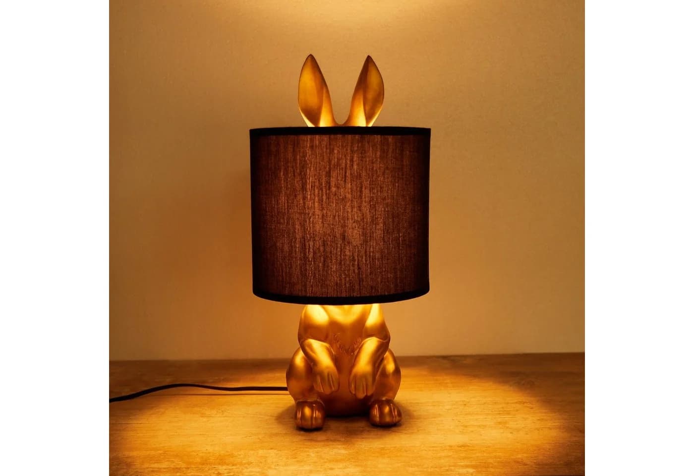 BRUBAKER Nachttischlampe Hase Gold Keramikfuß Stoffschirm - Bild 3