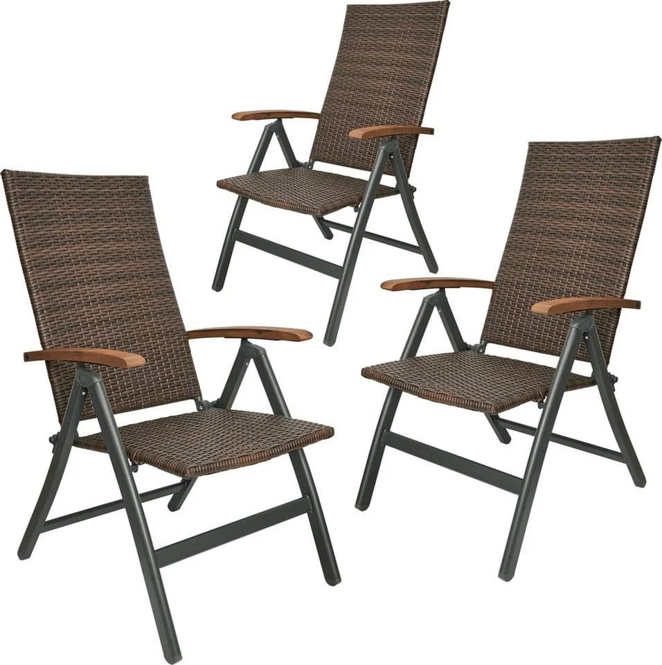 BRUBAKER Gartenstuhl Modena 3er Set Klappbar Polyrattan Metall Braun Grau - Bild 2