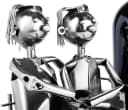 BRUBAKER Weinflaschenhalter Liebespaar auf Bank Silber Metall Skulptur Bild 3