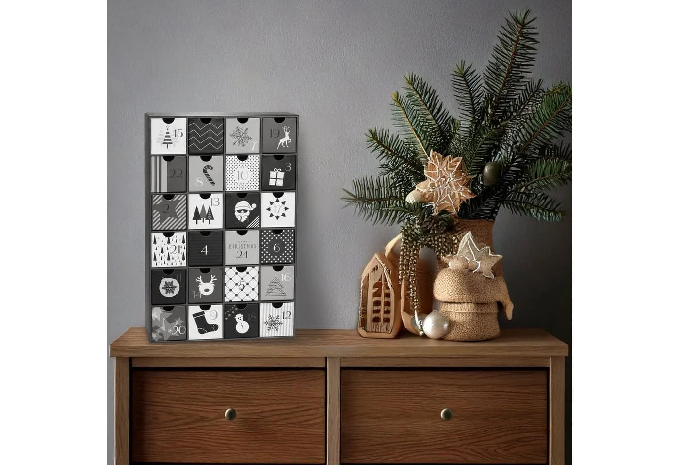 BRUBAKER Adventskalender Schwarz Weiß 24 Schubladen - Bild 4
