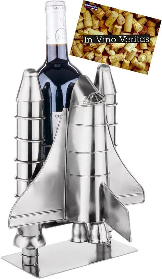 BRUBAKER Weinflaschenhalter Raketenstart Space Shuttle Metall Skulptur Silber - Bild 2