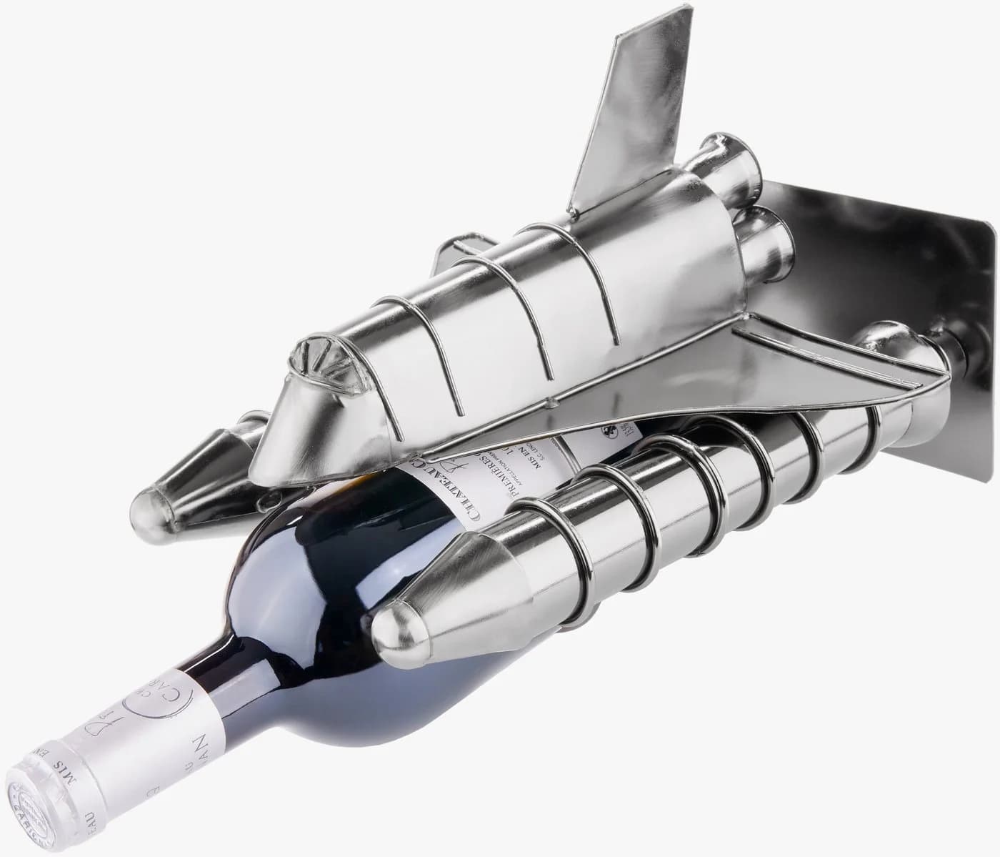BRUBAKER Weinflaschenhalter Raketenstart Space Shuttle Metall Skulptur Silber - Bild 4