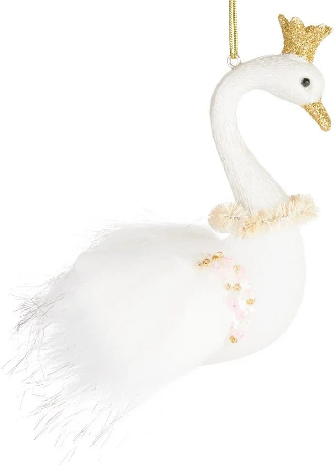 BRUBAKER Weihnachtskugel Schwan Prinzessin Glitzer Krone Handbemalt - Bild 4