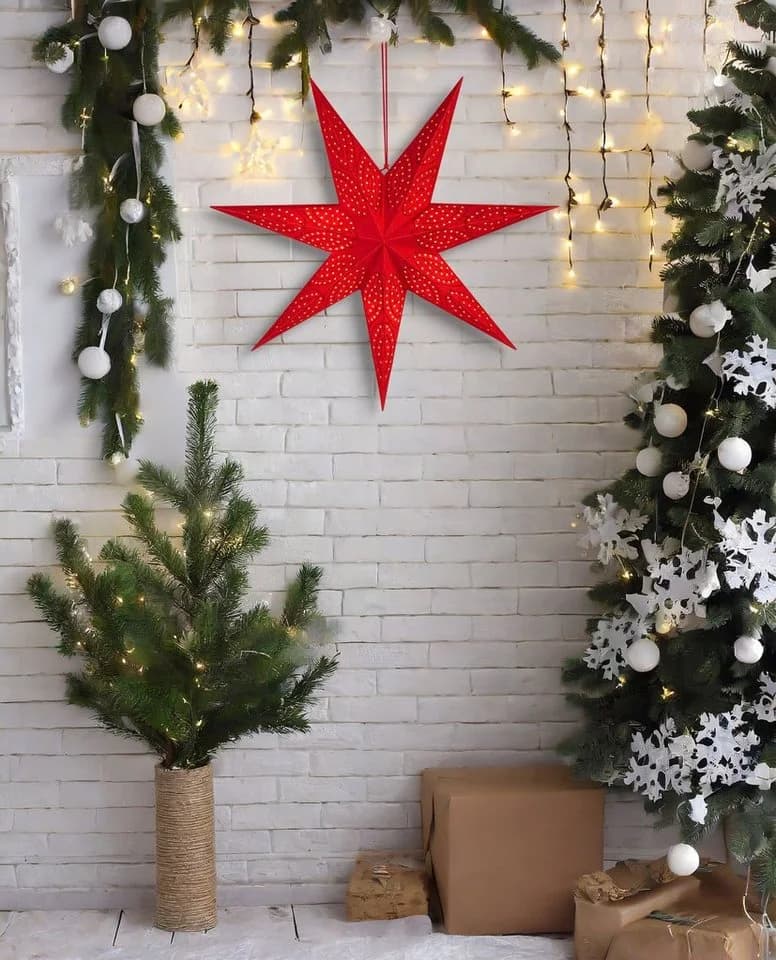 BRUBAKER LED Weihnachtsstern 60 cm Rot 3D Papier mit Timer