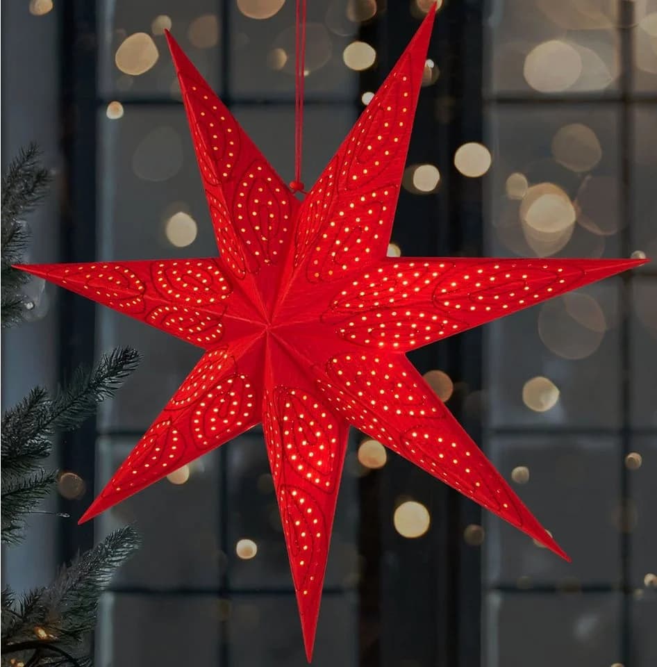 BRUBAKER LED Weihnachtsstern 60 cm Rot 3D Papier mit Timer - Bild 2