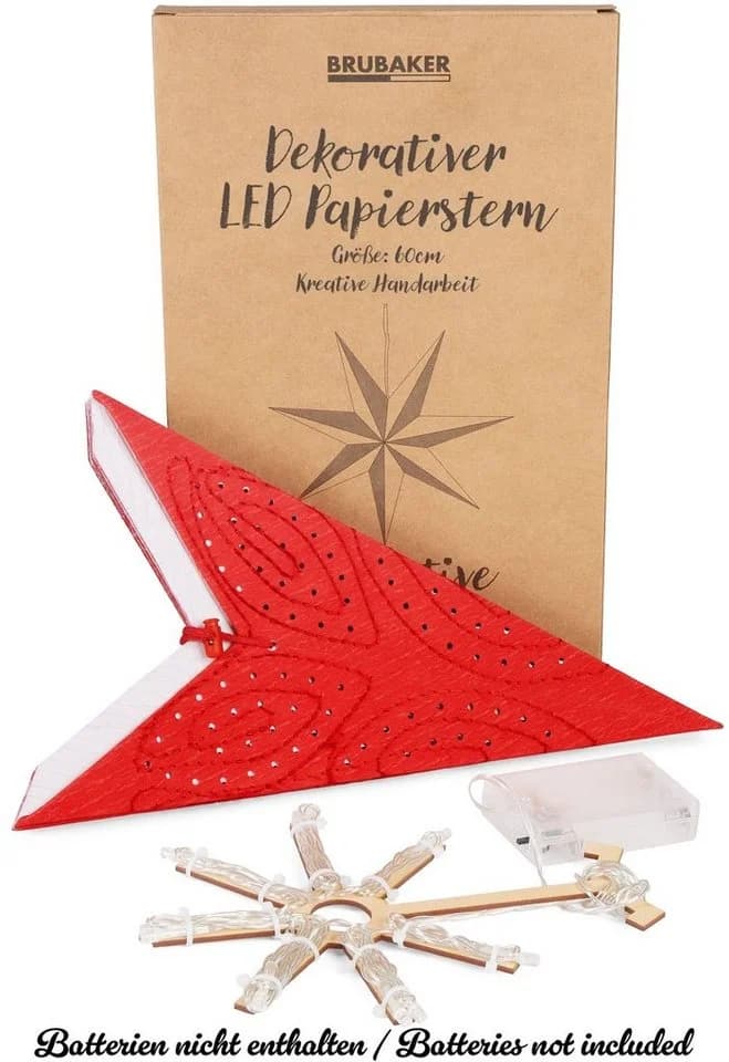 BRUBAKER LED Weihnachtsstern 60 cm Rot 3D Papier mit Timer - Bild 4